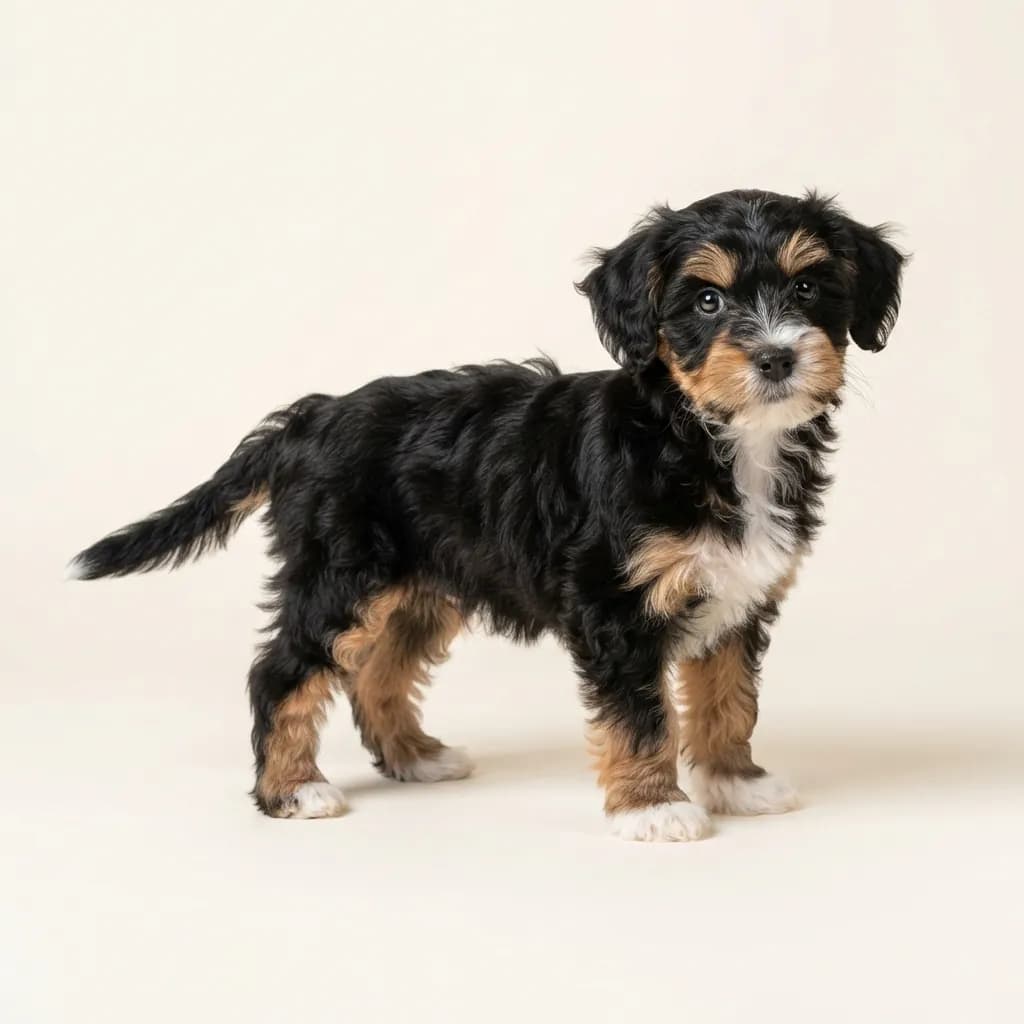 Yorkiepoo (Yorkshire Terrier x Pudel) in Dreifarbig (Tricolor) — Fellfarbe und Aussehen