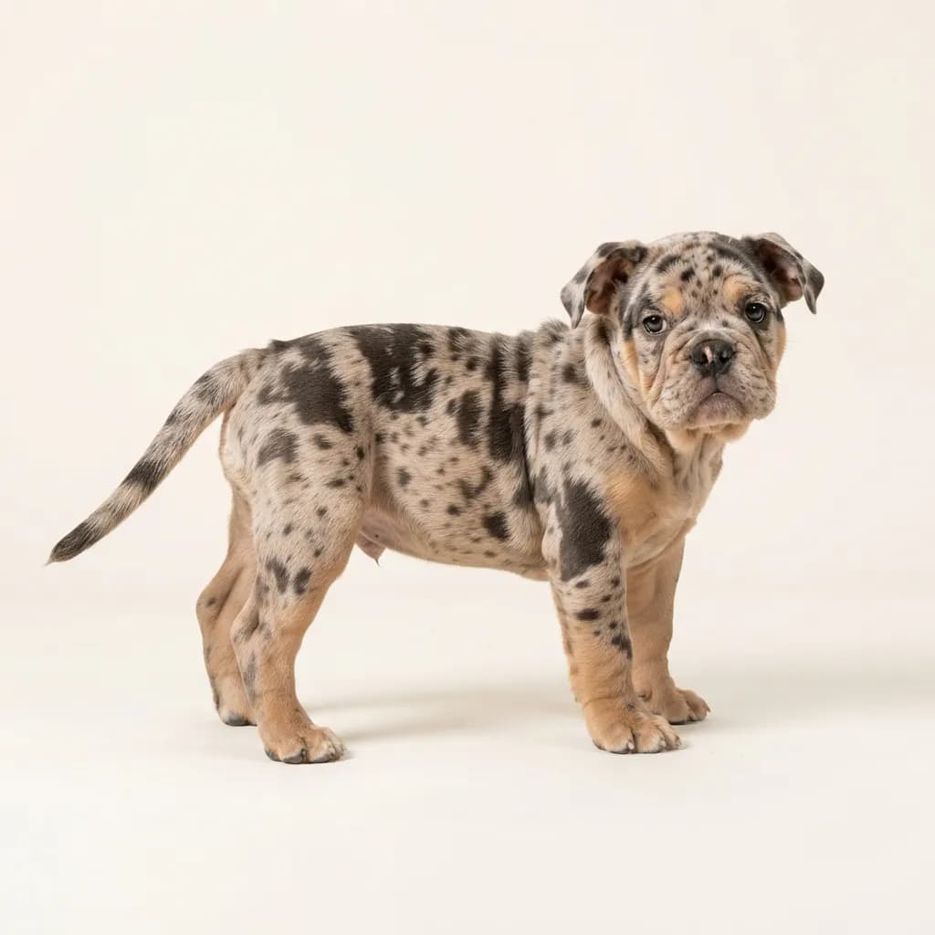 Englische Bulldogge in Merle (Tiger) — Fellfarbe und Aussehen