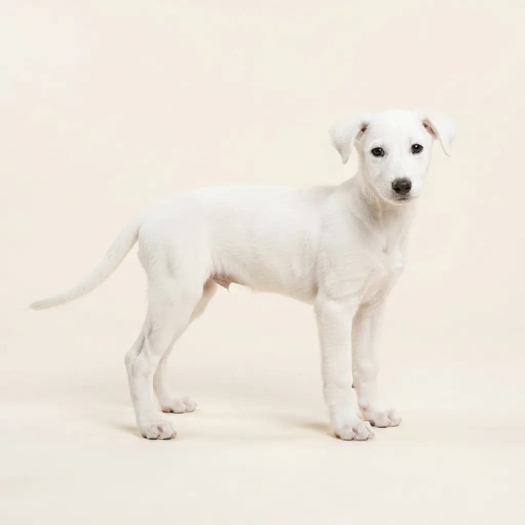 Podenco Andaluz in Weiß — Fellfarbe und Aussehen