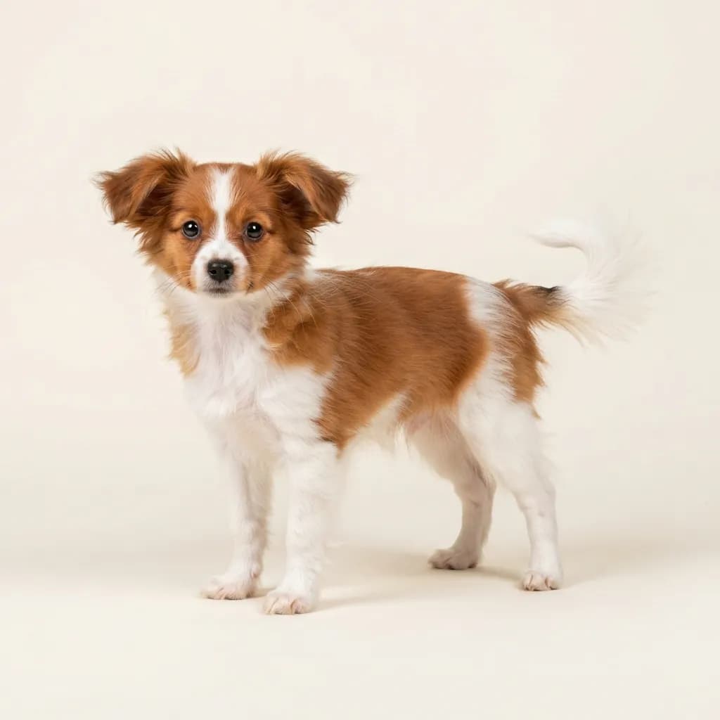 Kontinentaler Zwergspaniel (Papillon) in Rot-Weiß — Fellfarbe und Aussehen