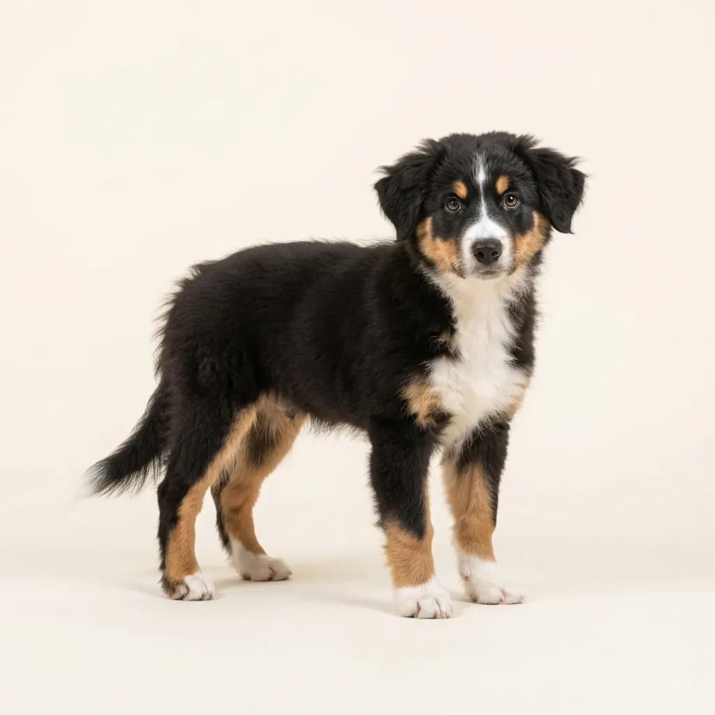 Alpenhütehund in Dreifarbig (Tricolor) — Fellfarbe und Aussehen