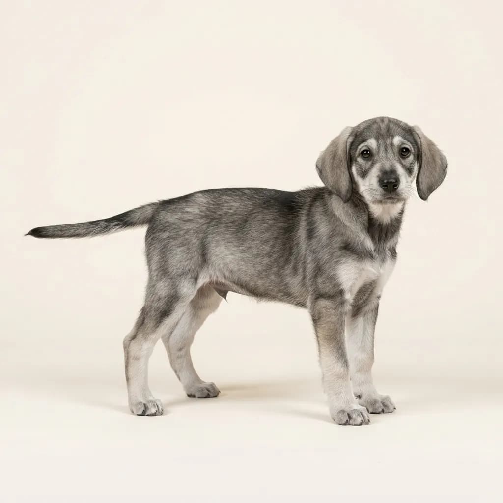 Français tricolore (Französischer Dreifarbiger Laufhund) in Wolfsgrau — Fellfarbe und Aussehen