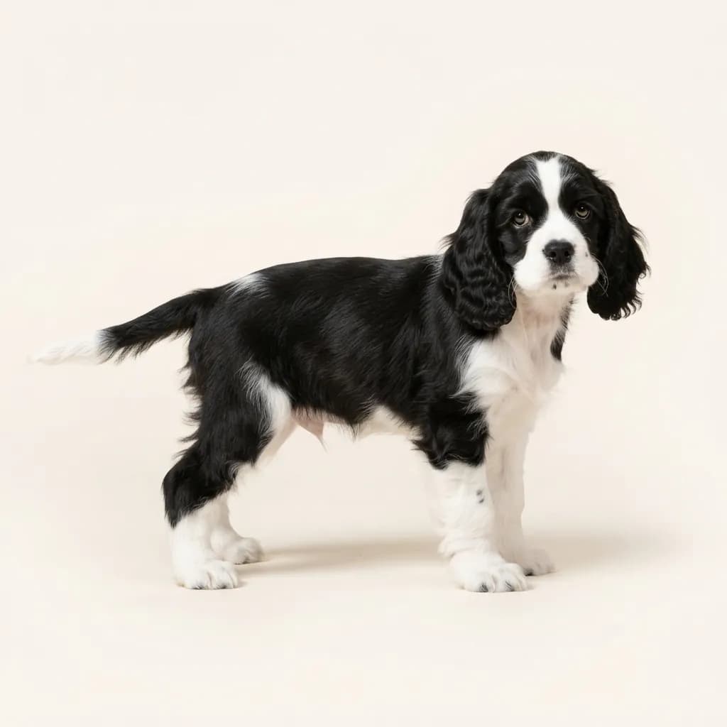 American Cocker Spaniel in Schwarz-Weiß — Fellfarbe und Aussehen