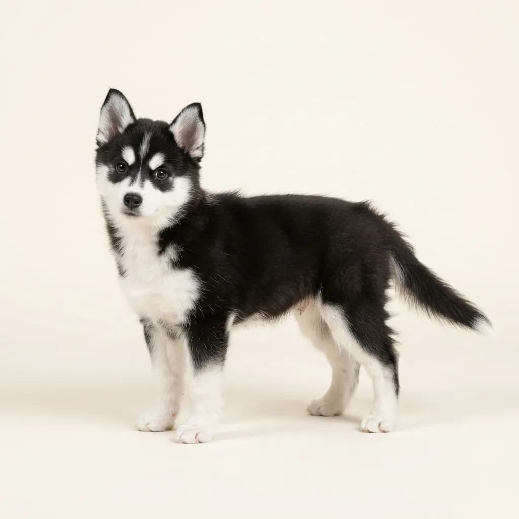Pomsky in Schwarz-Weiß — Fellfarbe und Aussehen