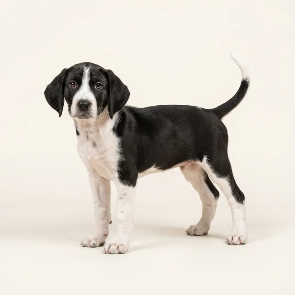 English Foxhound in Schwarz-Weiß — Fellfarbe und Aussehen