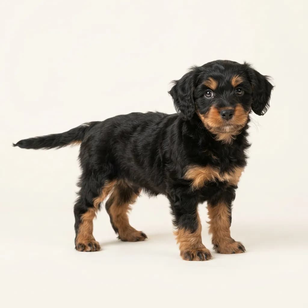 Corgipoo in Schwarz mit Loh — Fellfarbe und Aussehen
