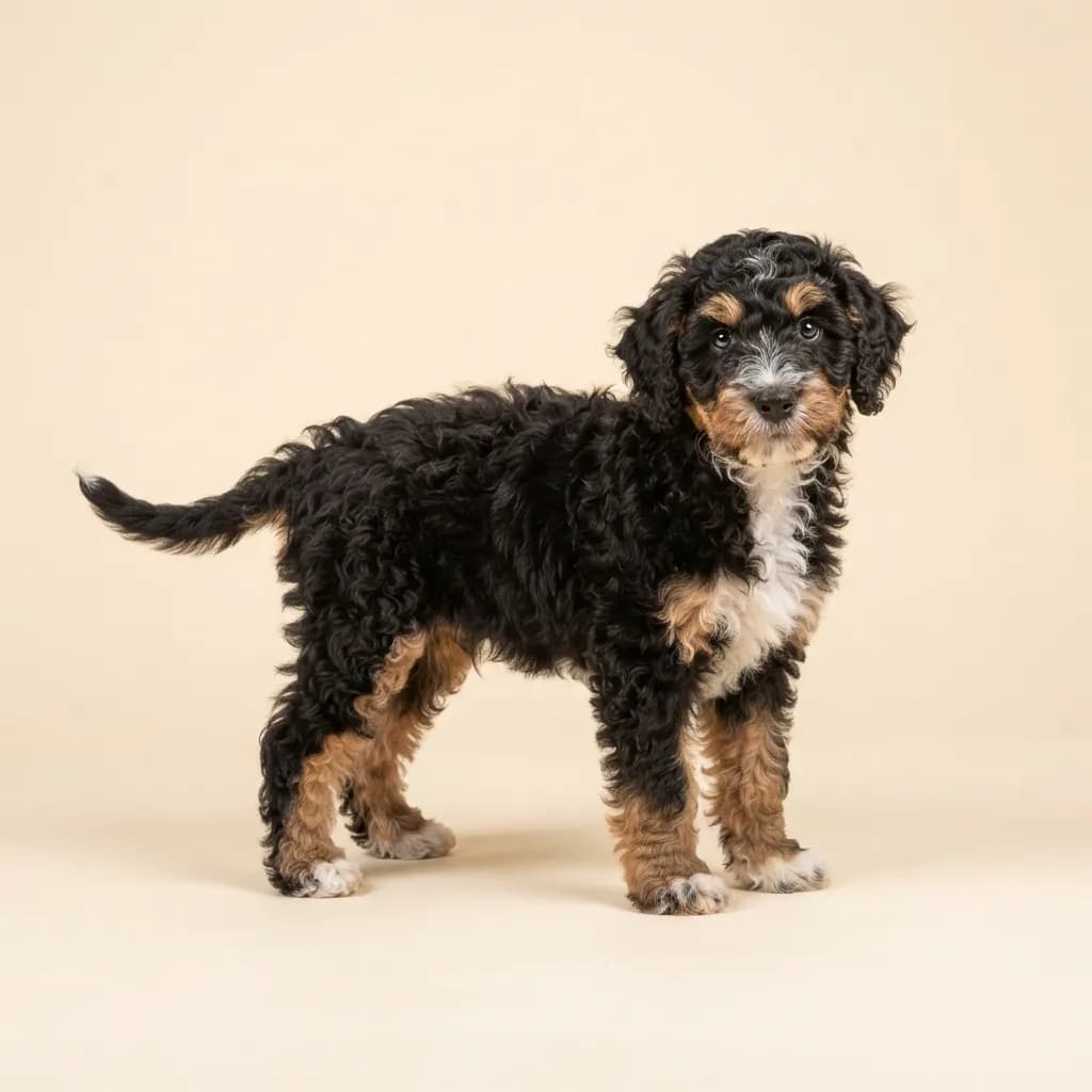 Spanischer Wasserhund in Dreifarbig (Tricolor) — Fellfarbe und Aussehen