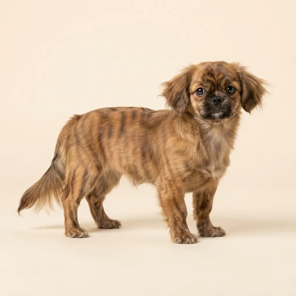 Pekingese in Gestromt — Fellfarbe und Aussehen