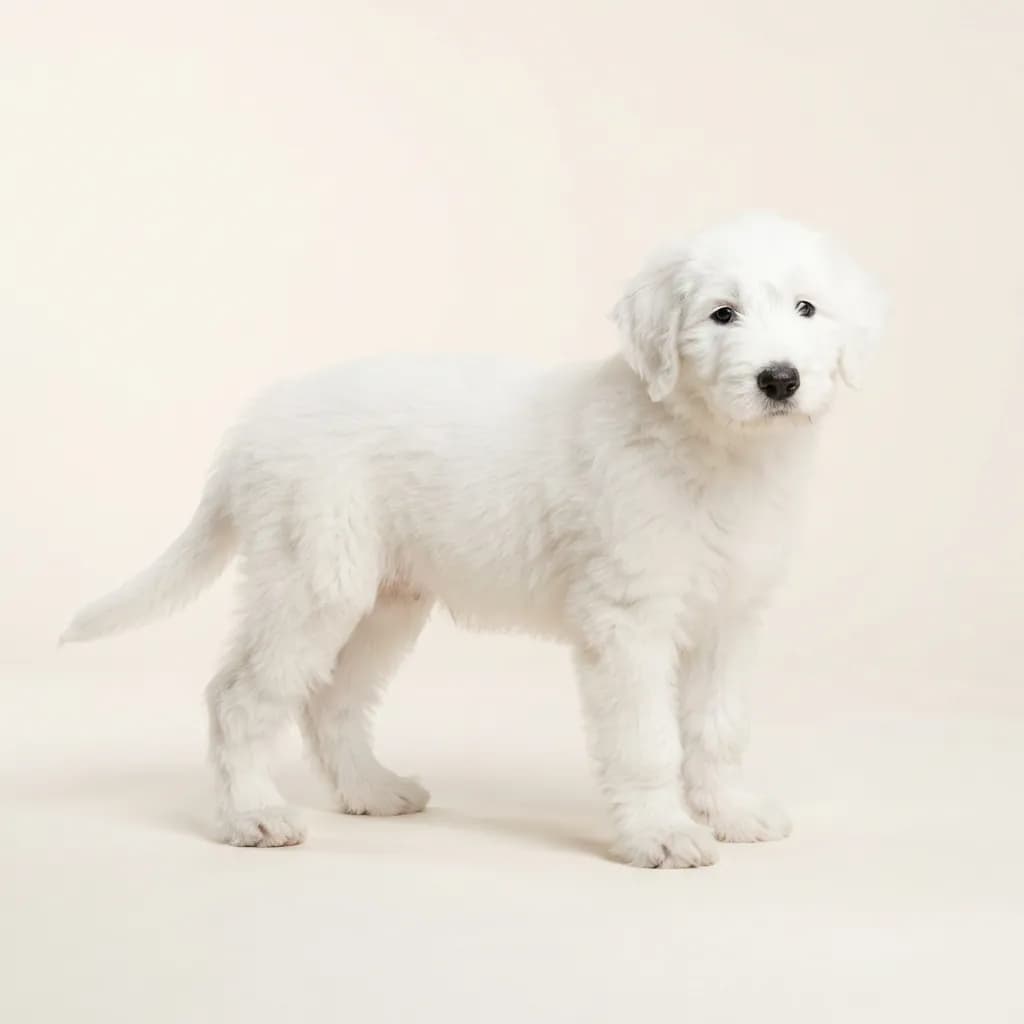 Old English Sheepdog (Bobtail) in Weiß — Fellfarbe und Aussehen