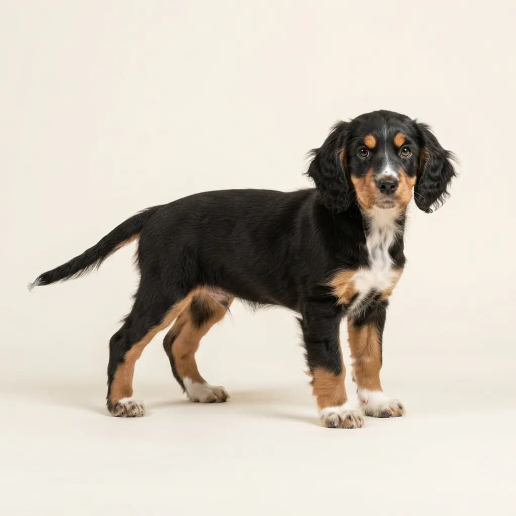 Deutscher Wachtelhund in Dreifarbig (Tricolor) — Fellfarbe und Aussehen