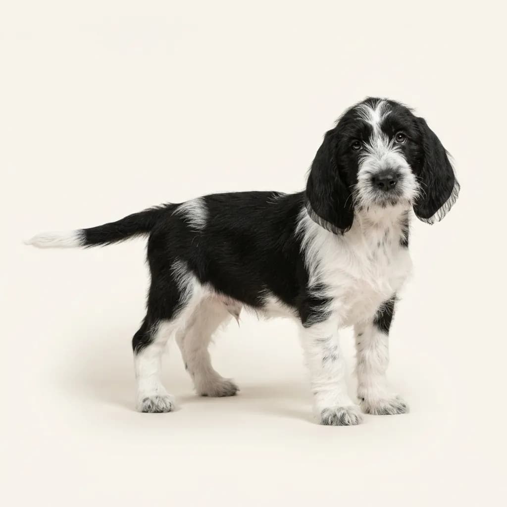 Grand Basset Griffon Vendeen in Schwarz-Weiß — Fellfarbe und Aussehen