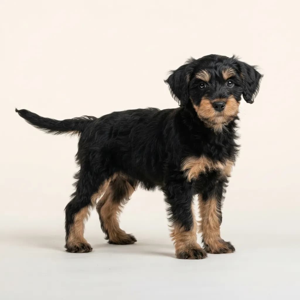 Schnoodle (Schnauzer x Pudel) in Schwarz mit Loh — Fellfarbe und Aussehen