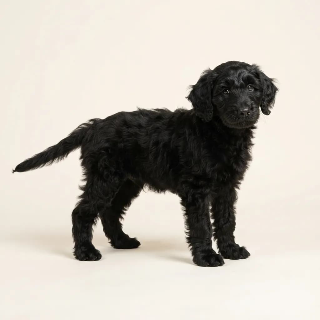 Aussiedoodle (Australian Shepherd x Pudel) in Schwarz — Fellfarbe und Aussehen
