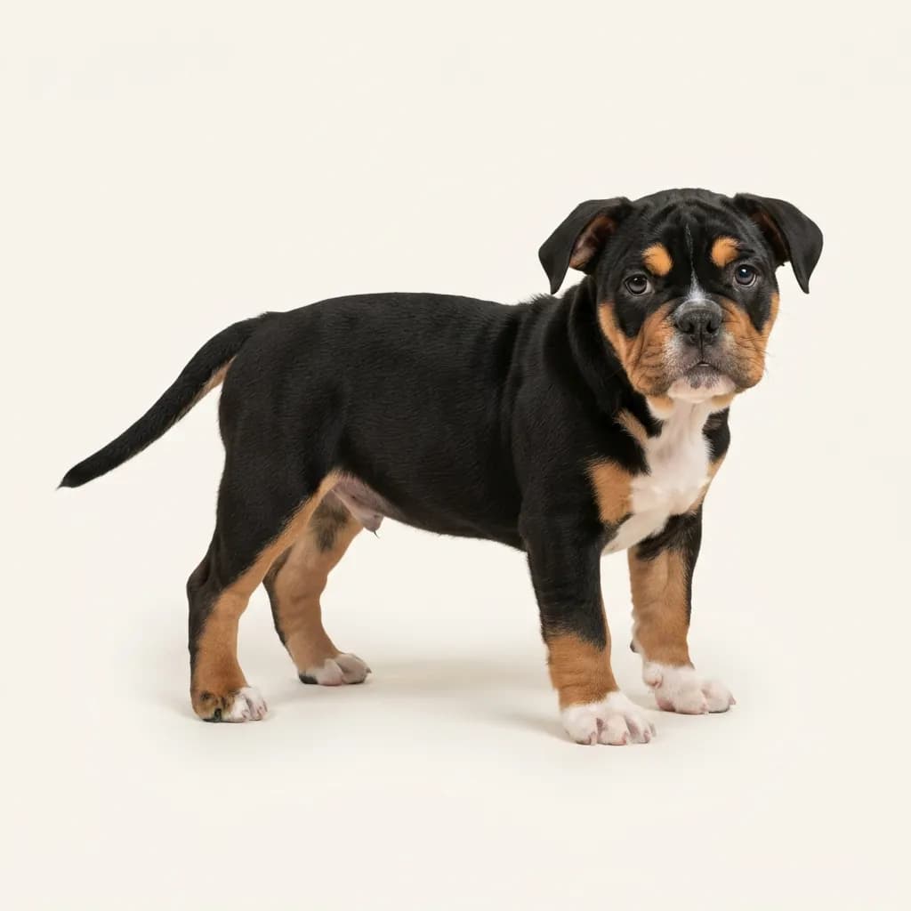 Old English Bulldog in Dreifarbig (Tricolor) — Fellfarbe und Aussehen