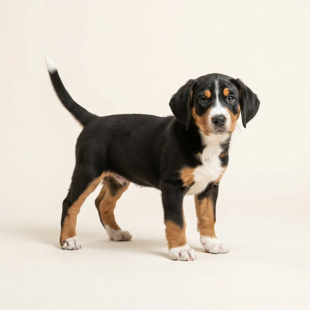 Tricolor Small Swiss Hound (Bernese) — coat colour and appearance