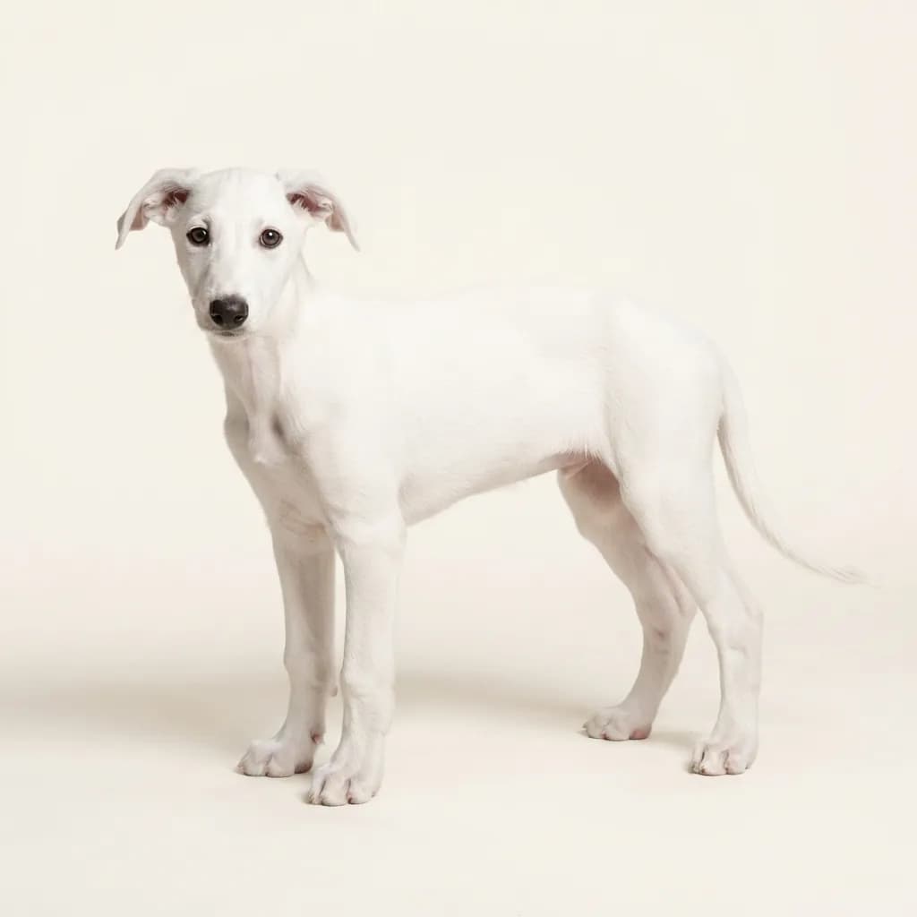 Galgo Espanol in Weiß — Fellfarbe und Aussehen