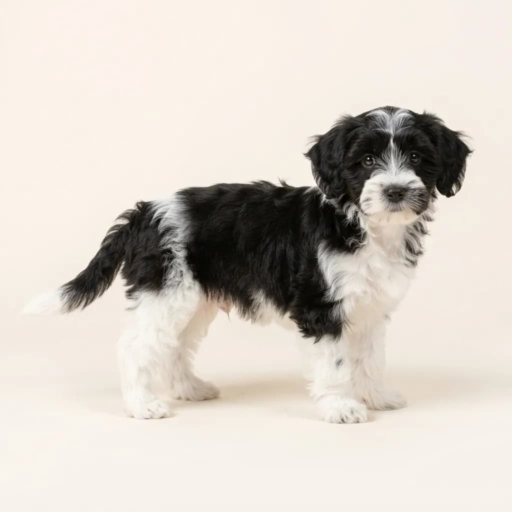 Yorkiepoo (Yorkshire Terrier x Pudel) in Schwarz-Weiß — Fellfarbe und Aussehen
