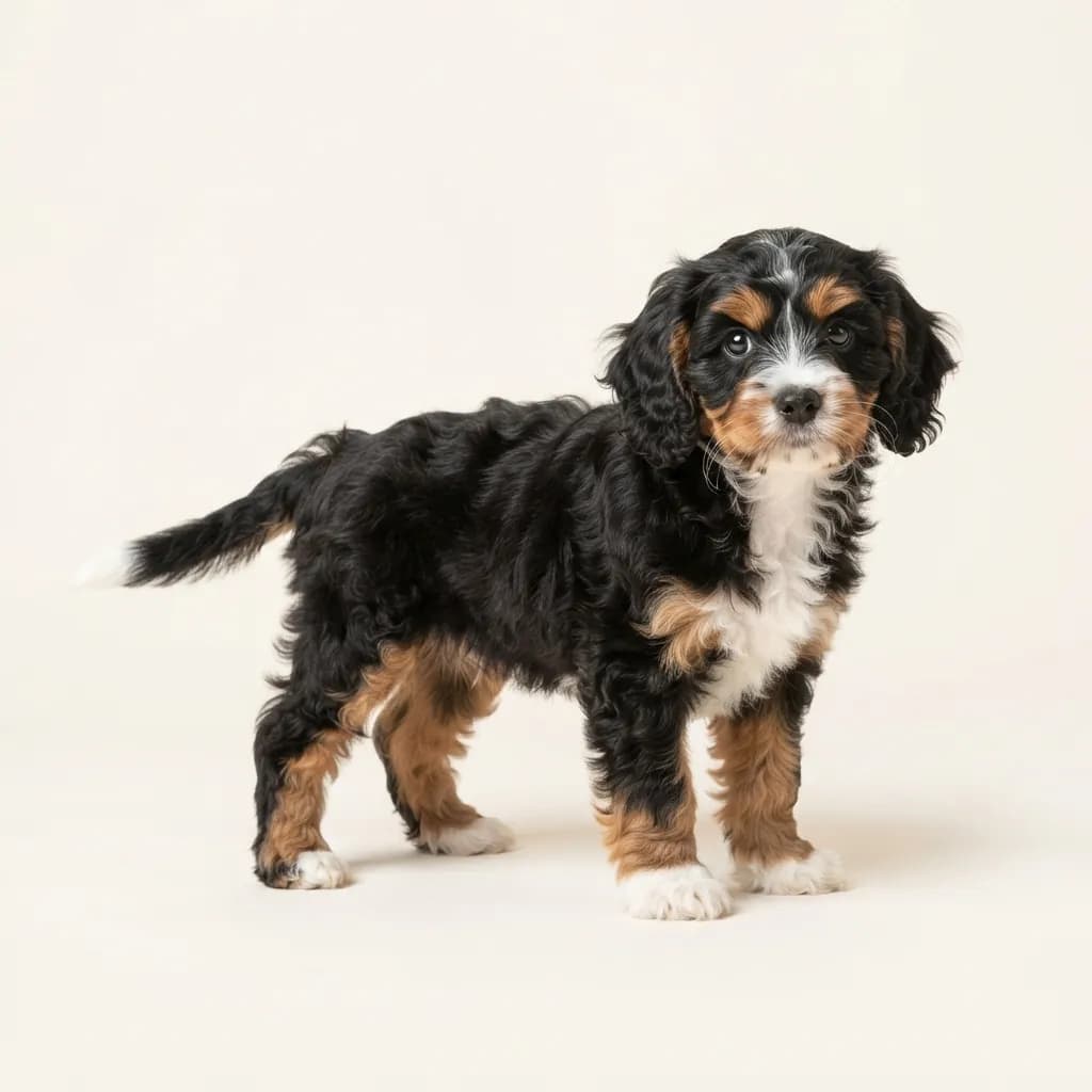Cavapoochon in Dreifarbig (Tricolor) — Fellfarbe und Aussehen