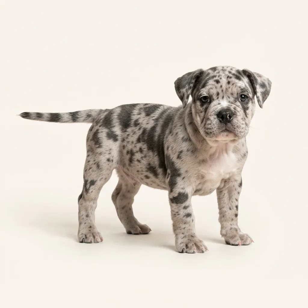 Old English Bulldog in Merle (Tiger) — Fellfarbe und Aussehen