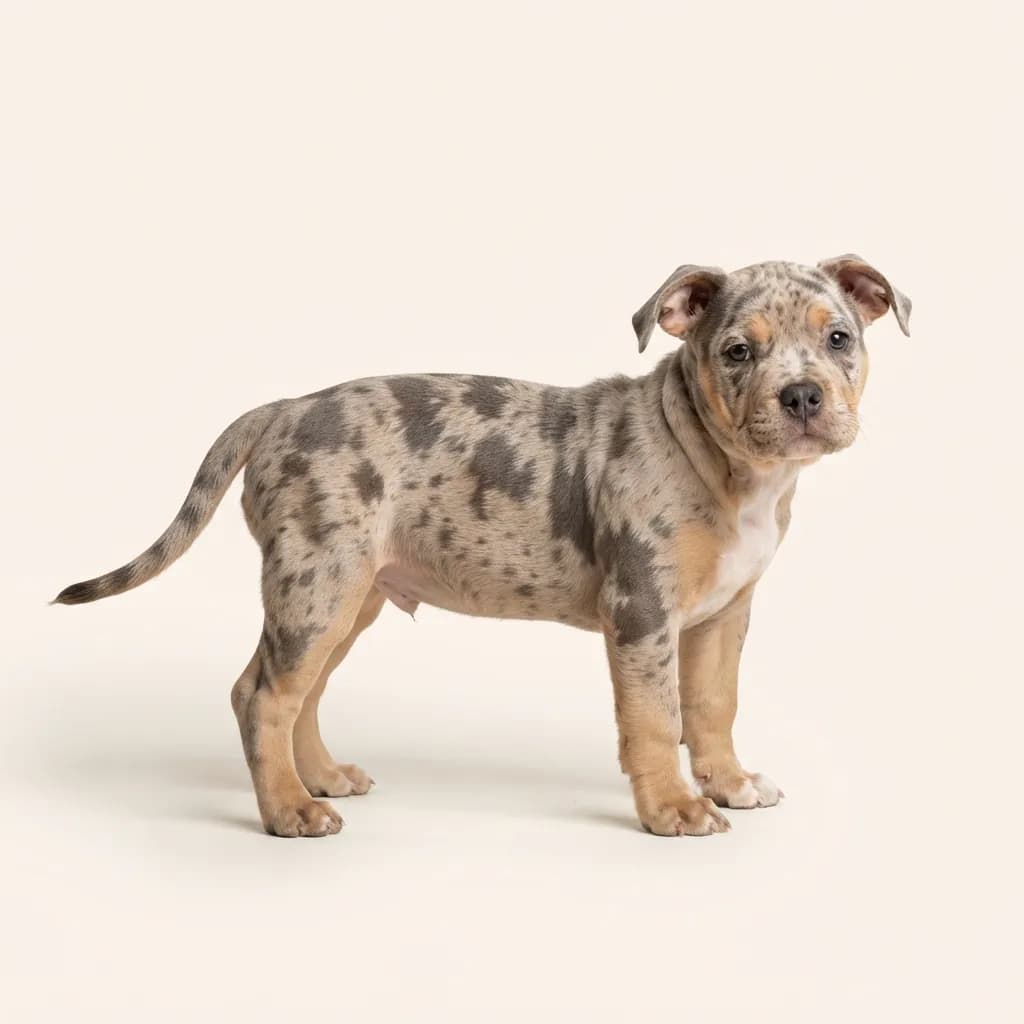 Exotic Bully in Merle (Tiger) — Fellfarbe und Aussehen