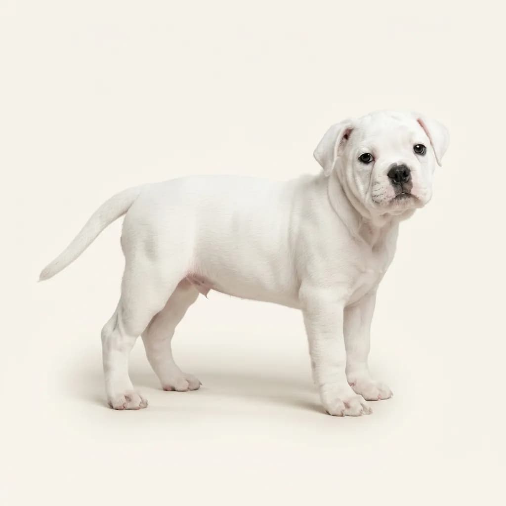 Old English Bulldog in Weiß — Fellfarbe und Aussehen