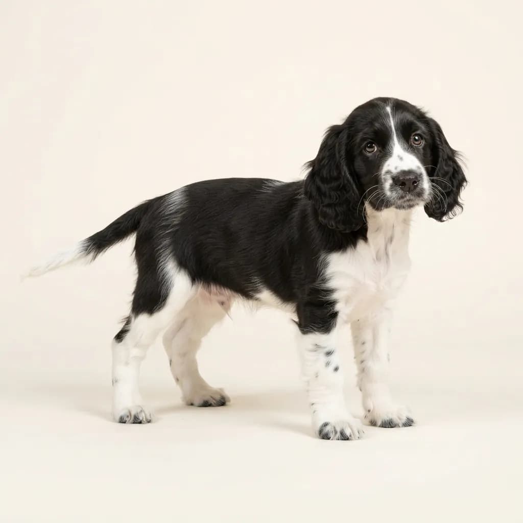 English Cocker Spaniel in Schwarz-Weiß — Fellfarbe und Aussehen