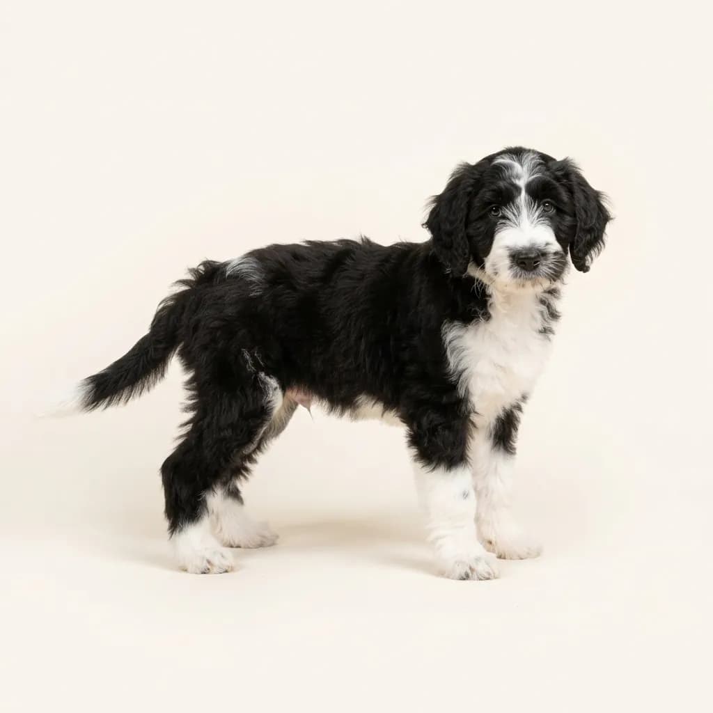 Sheepadoodle in Schwarz-Weiß — Fellfarbe und Aussehen