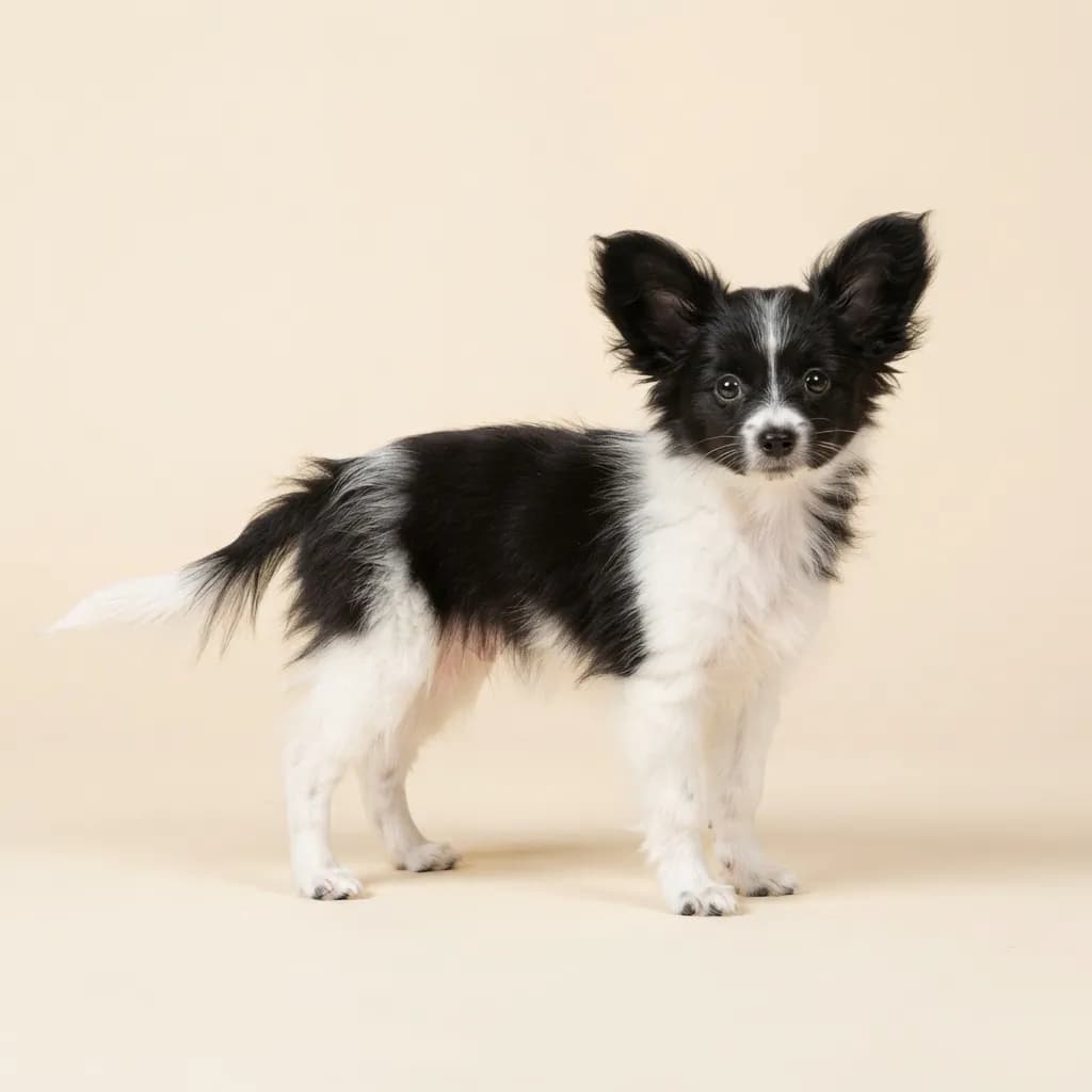 Kontinentaler Zwergspaniel (Papillon) in Schwarz-Weiß — Fellfarbe und Aussehen
