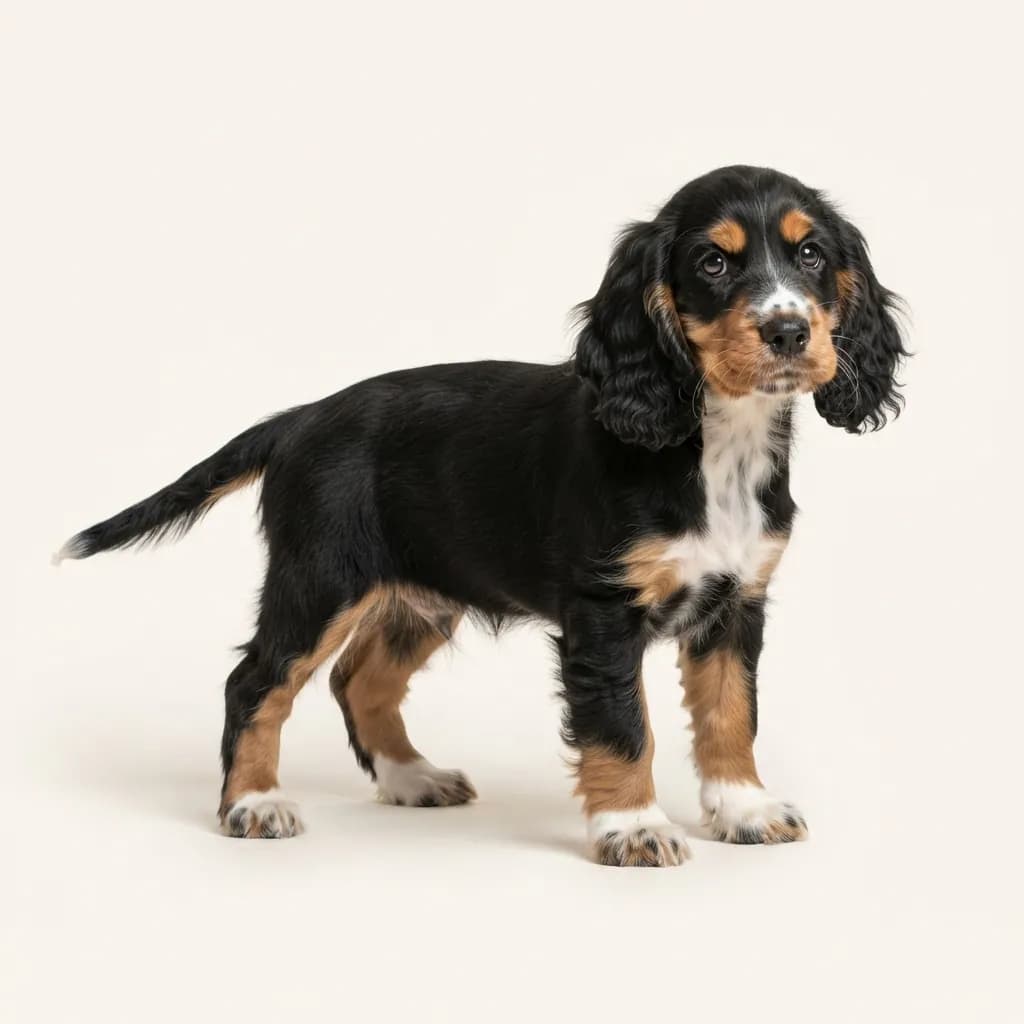 English Cocker Spaniel in Dreifarbig (Tricolor) — Fellfarbe und Aussehen