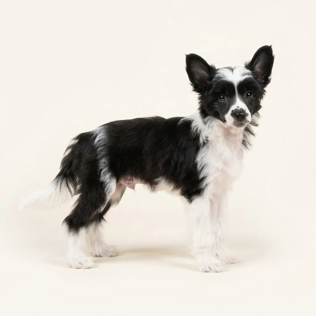 Chinese Crested Dog in Schwarz-Weiß — Fellfarbe und Aussehen