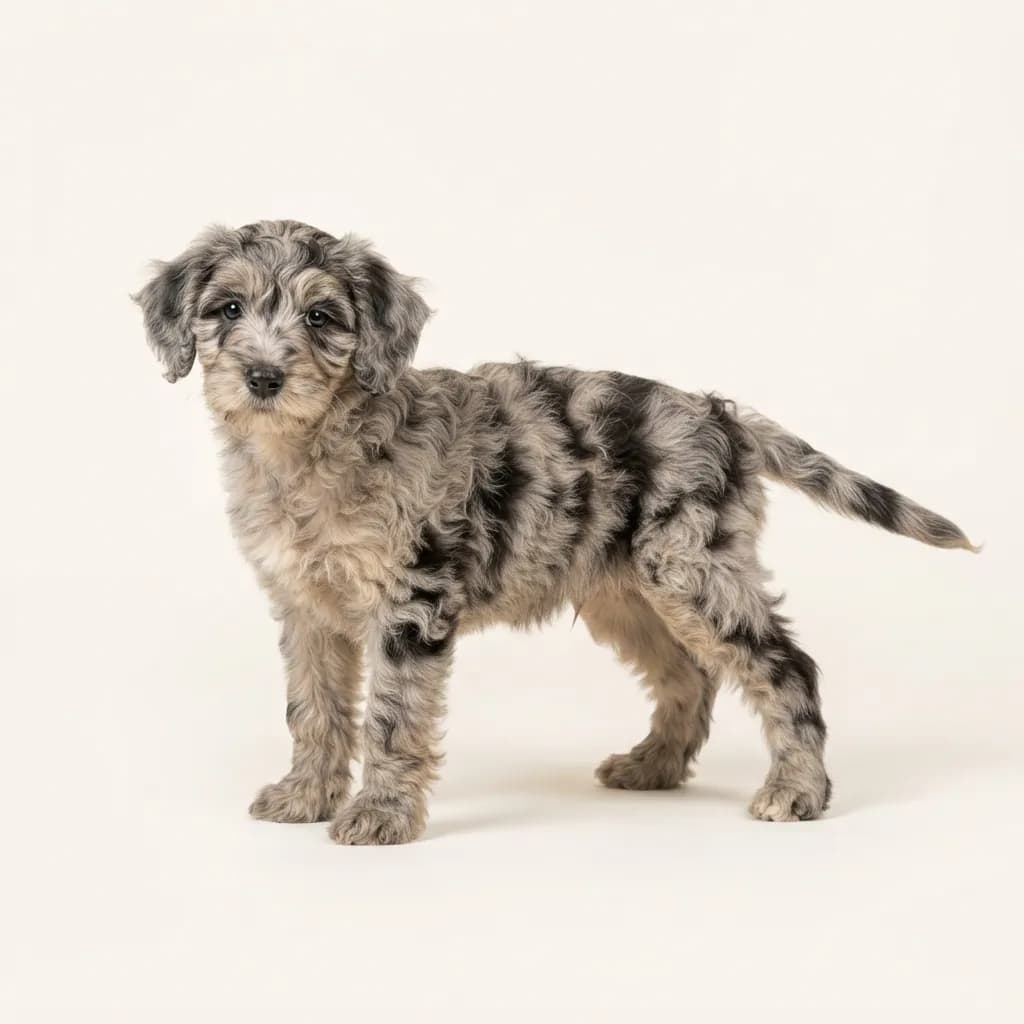 Schnoodle (Schnauzer x Pudel) in Merle (Tiger) — Fellfarbe und Aussehen