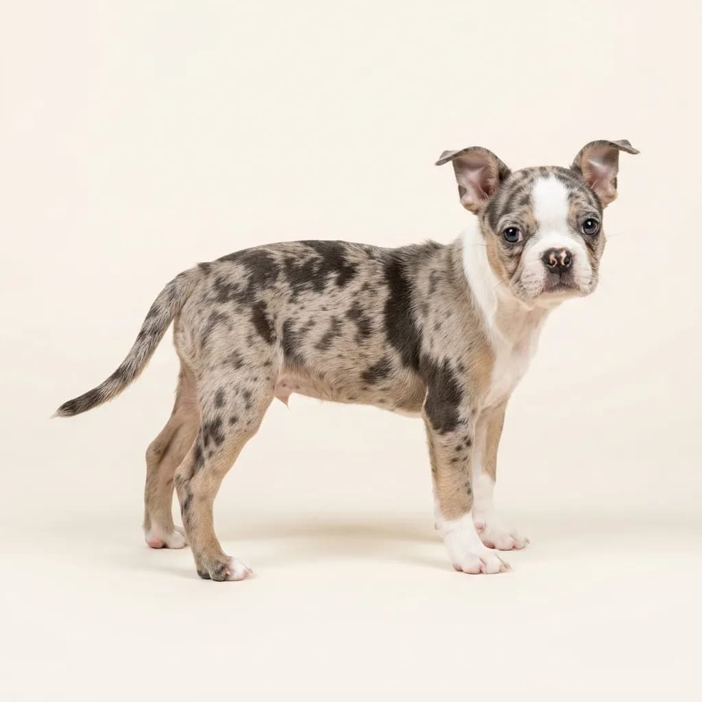 Boston Terrier in Merle (Tiger) — Fellfarbe und Aussehen