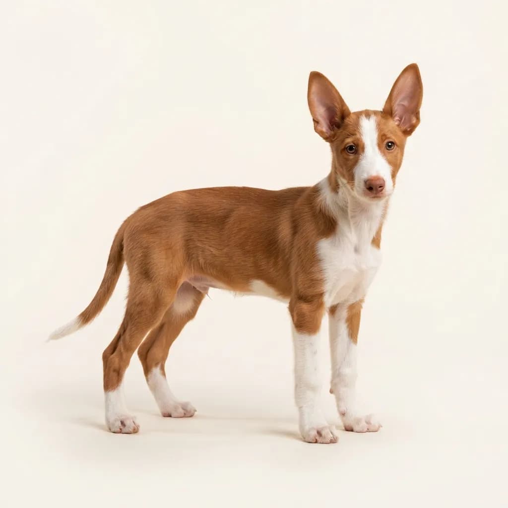 Podenco Andaluz in Rot-Weiß — Fellfarbe und Aussehen