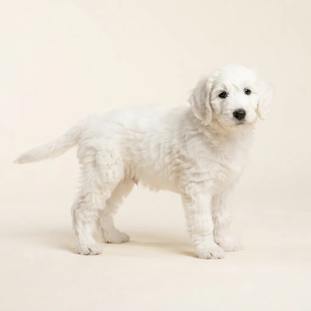 Labradoodle (Labrador x Pudel) in Weiß — Fellfarbe und Aussehen
