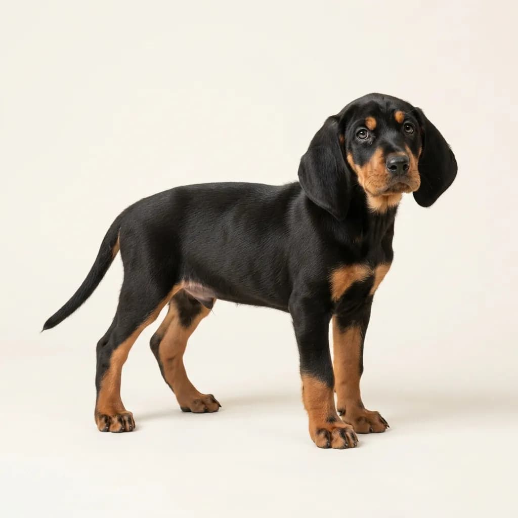 Black and Tan Coonhound in Schwarz mit Loh — Fellfarbe und Aussehen