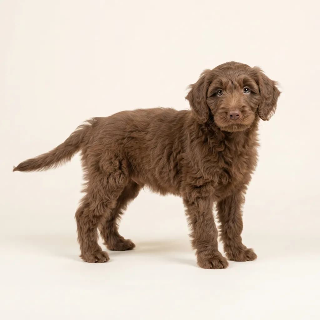 Aussiedoodle (Australian Shepherd x Pudel) in Braun — Fellfarbe und Aussehen