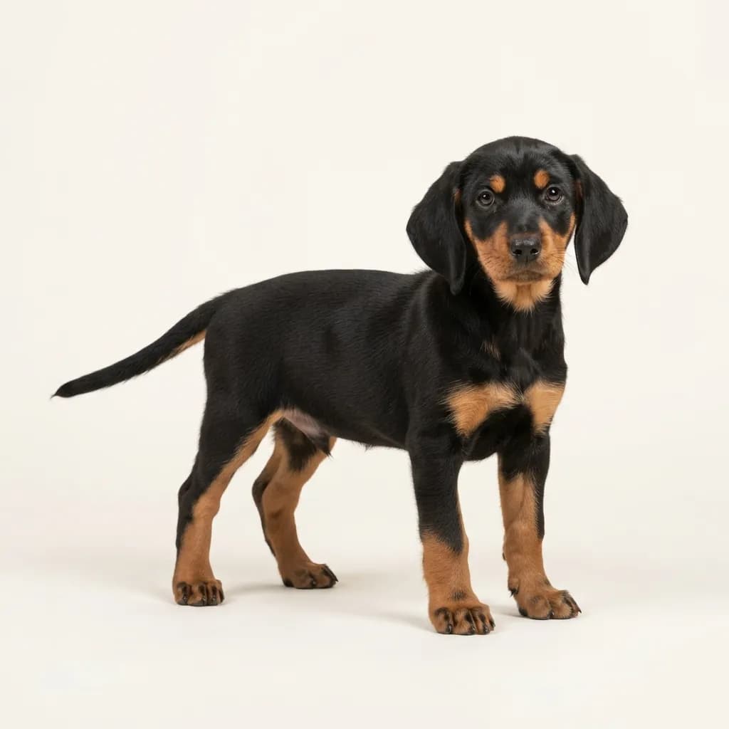 Jura Niederlaufhund in Schwarz mit Loh — Fellfarbe und Aussehen