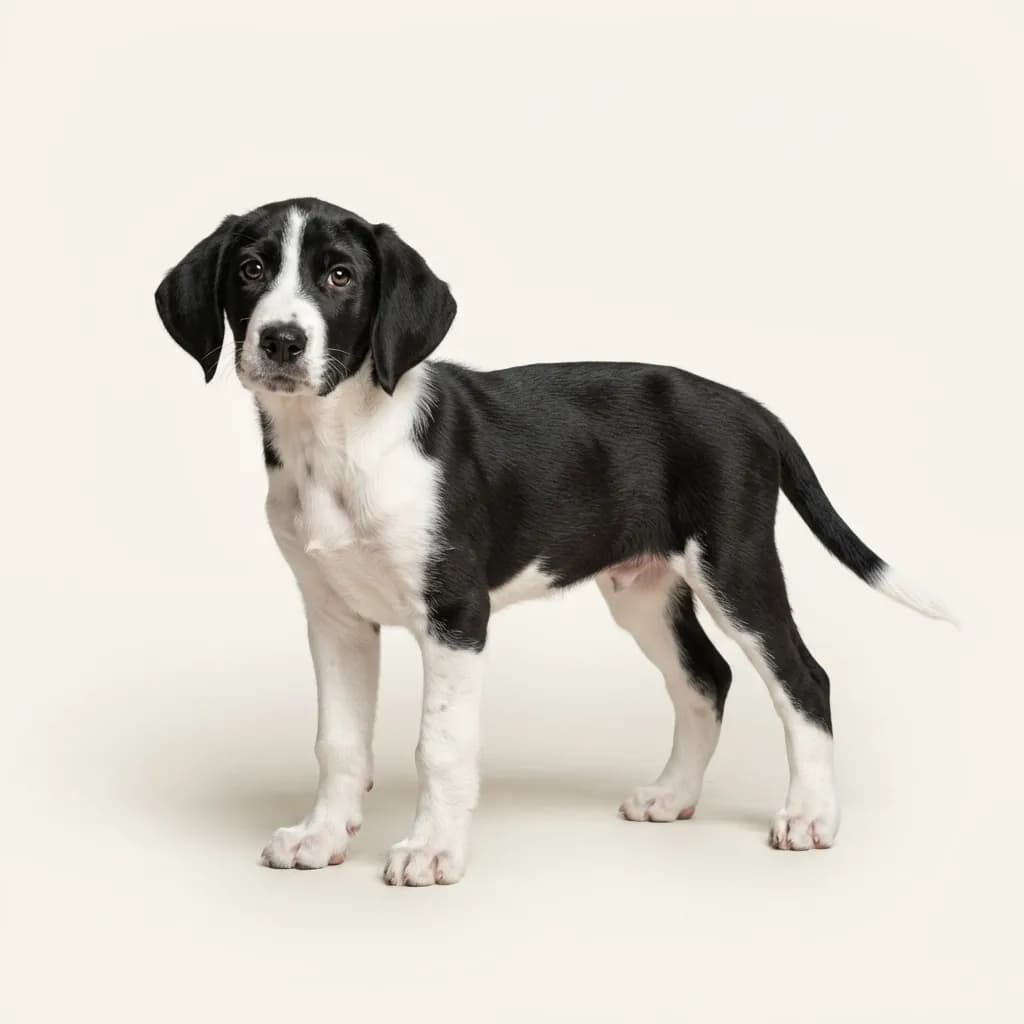 Grand anglo-français blanc et noir (Grosser Anglo-Französicher Weiss-Schwarzer Laufhund) in Schwarz-Weiß — Fellfarbe und Aussehen