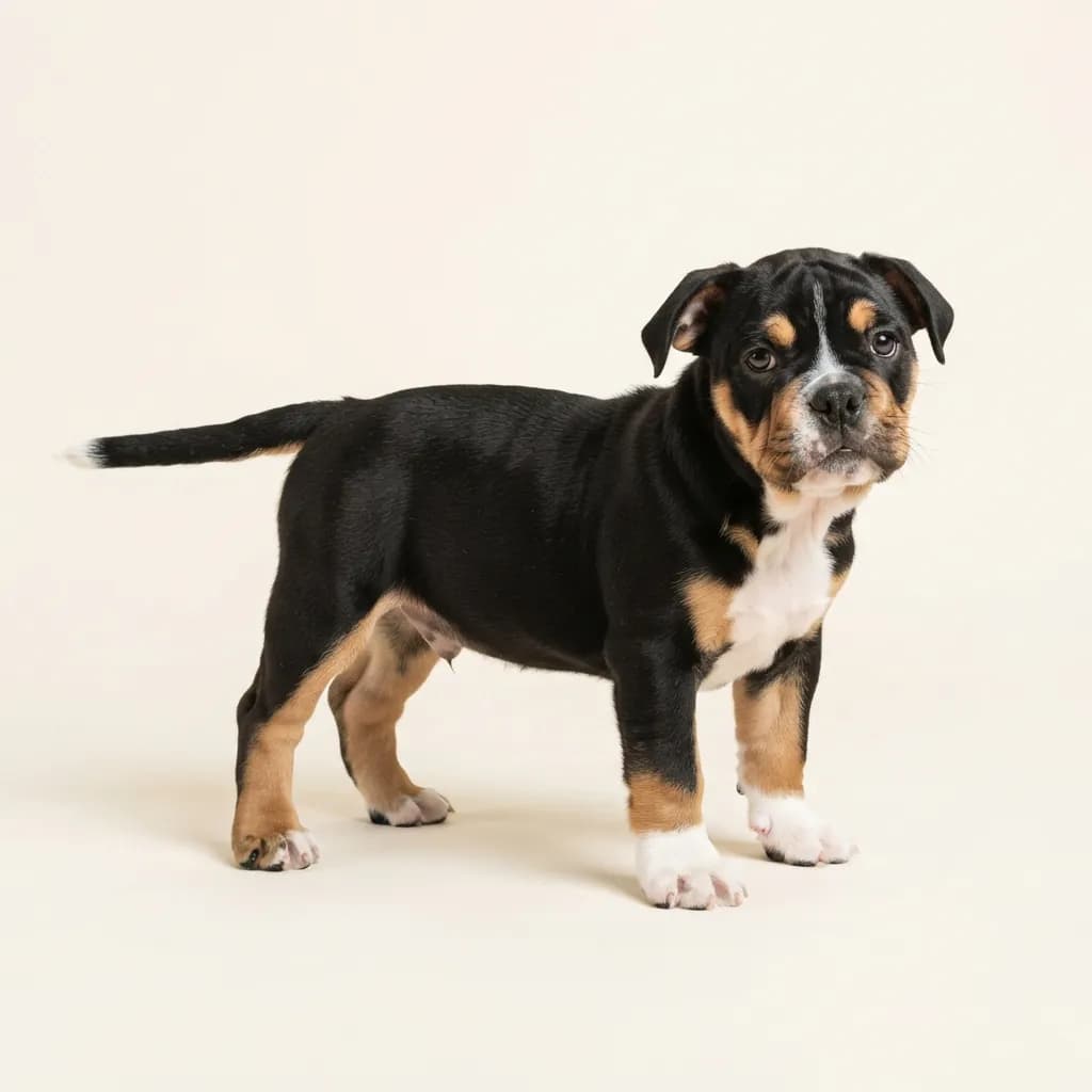 Englische Bulldogge in Dreifarbig (Tricolor) — Fellfarbe und Aussehen