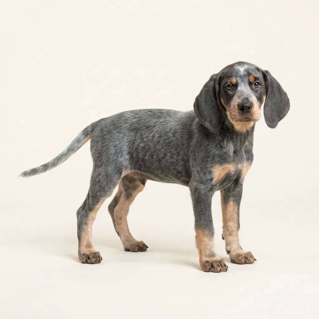 Bluetick Coonhound in Blau mit Loh — Fellfarbe und Aussehen