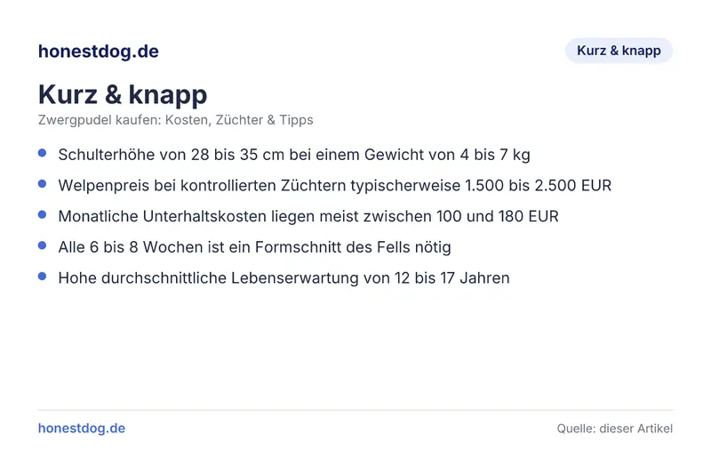 Zwergpudel kaufen: Kosten, Züchter & Tipps Infografik: Schulterhöhe von 28 bis 35 cm bei einem Gewicht von 4 bis 7 kg